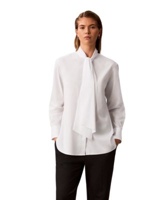 Calvin Klein Women's Button-Down Long-Sleeve Tie-Neck Blouse