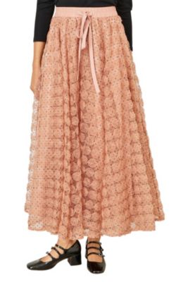 Yumi Women's Spot and Rose Tulle Polka-Dot High-Waisted Maxi Skirt