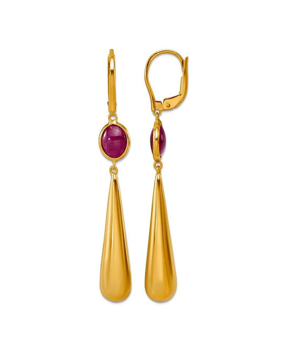 Solid 18k Yellow Gold Italian Teardrop with Opaque Ruby Lever back Earrings 56x7mm