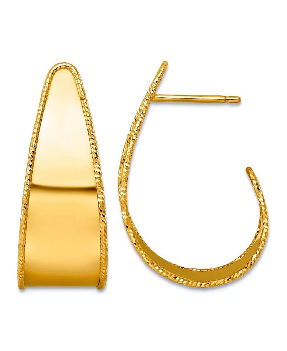 Серьги-гвоздики Curata Jewelry в форме буквы J из полированного желтого золота 18 карат