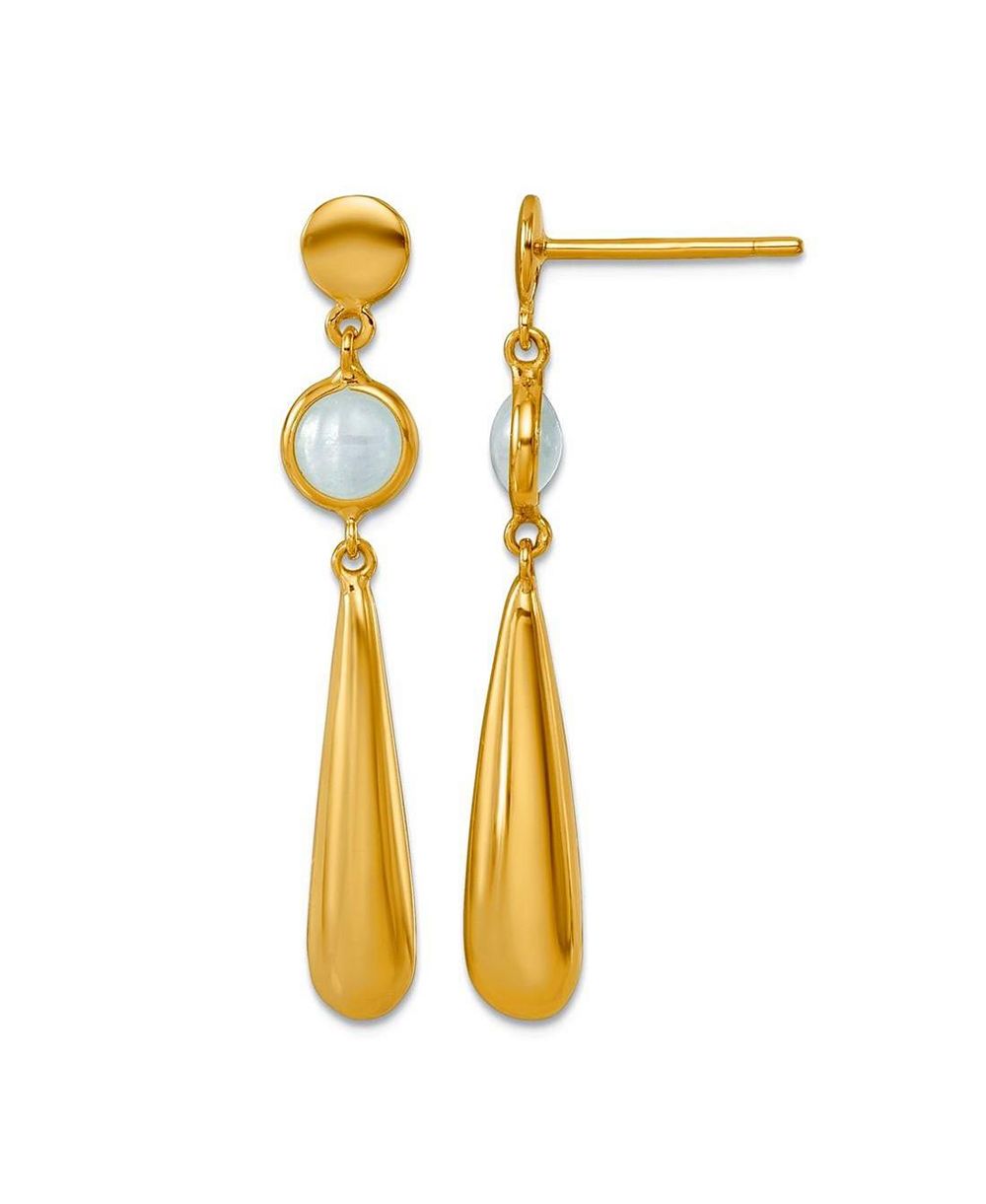 Серьги-пусеты Curata Jewelry с аквамарином и каплевидным подвесом, 6 мм, 18k, полированные, 0.20 карат