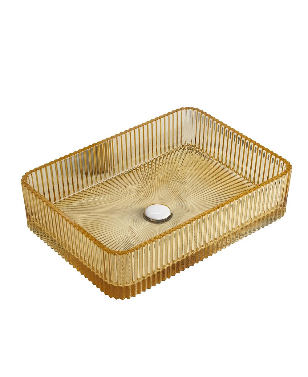 BUSDAYS 18 Inch Light  Crystal Glass Rectangular Bathroom Sink Basin Without Faucet