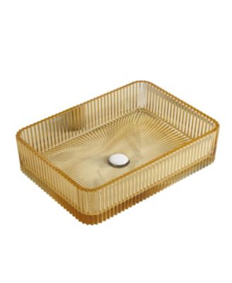 BUSDAYS 18 Inch Light  Crystal Glass Rectangular Bathroom Sink Basin Without Faucet