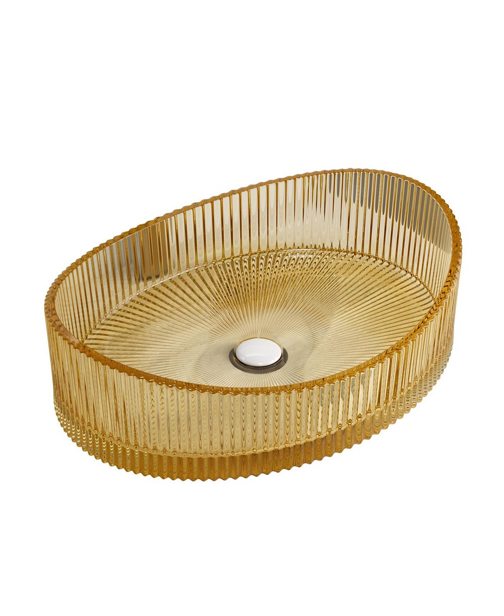 BUSDAYS 20 Inch Light Crystal Glass Yuanbao Shaped Bathroom Sink Basin Without Faucet