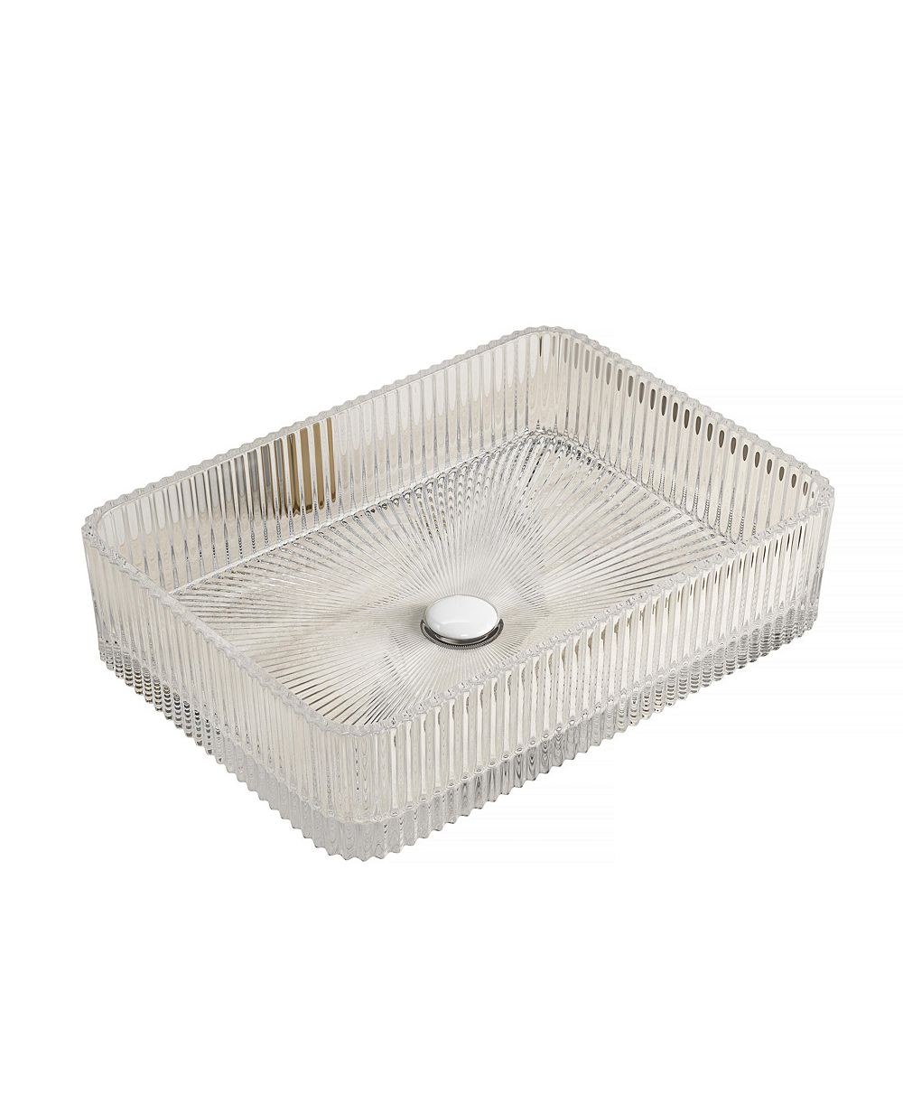 BUSDAYS 18 Inch Transparent Rectangular Crystal Glass Bathroom Sink No Faucet Included
