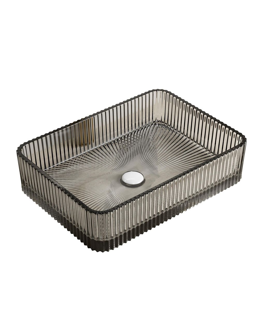 BUSDAYS 18 Inch Transparent Rectangular Crystal Glass Bathroom Sink No Faucet Included