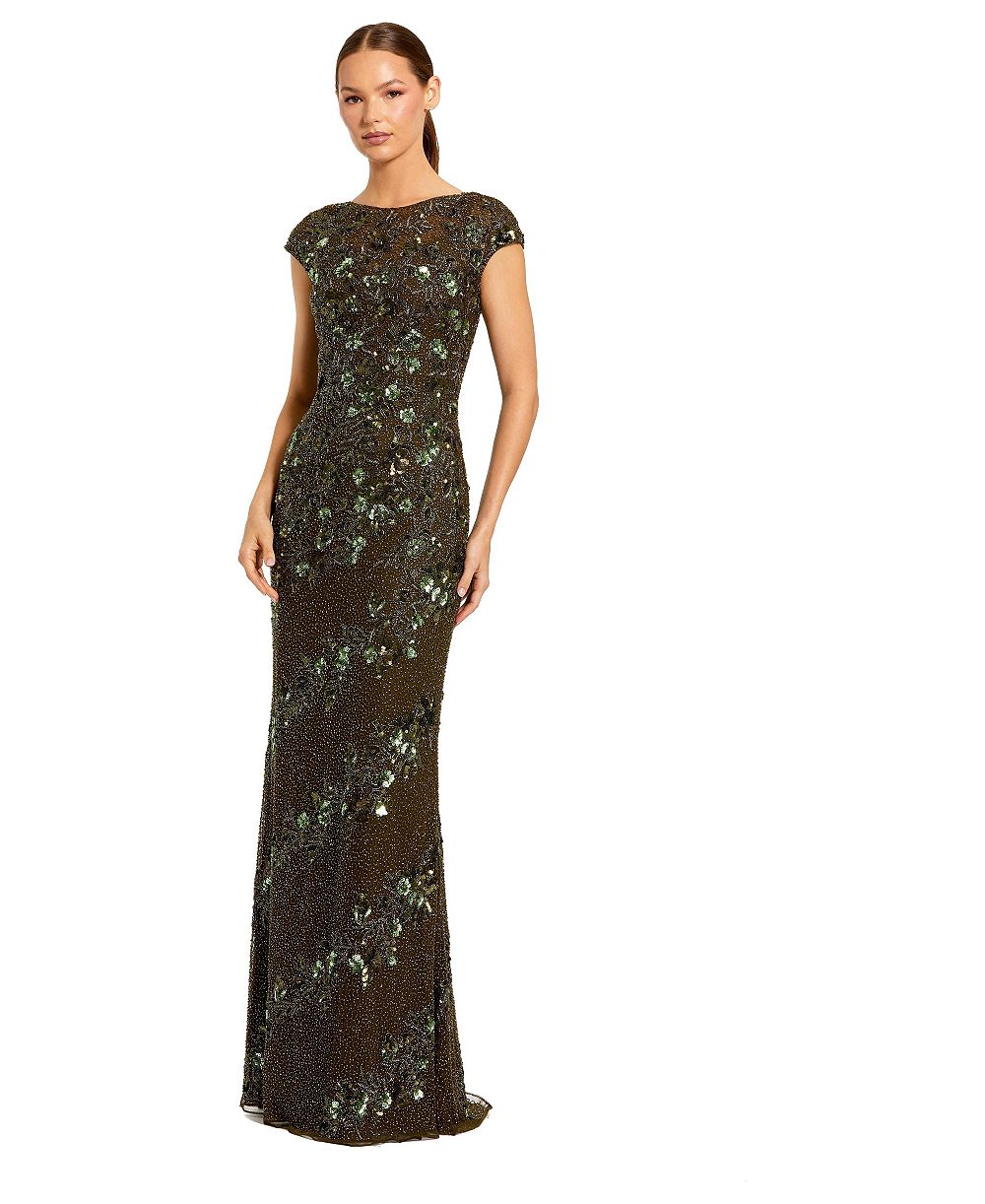 Mac Duggal женское вечернее платье-футляр с коротким рукавом и цветочной вышивкой