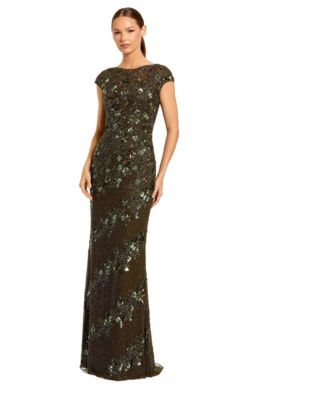 Mac Duggal Women's Floral Embellished Cap Sleeve Sheath Gown