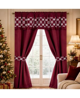 Kate Aurora Christmas Essentials 5 Piece Window in a Bag Burgundy Red Curtain And Valance Set