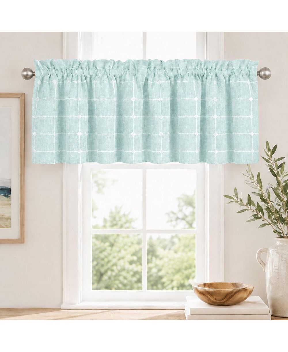 Kate Aurora Country Farmhouse Buffalo Plaid Aqua Rod Pocket Window Valance