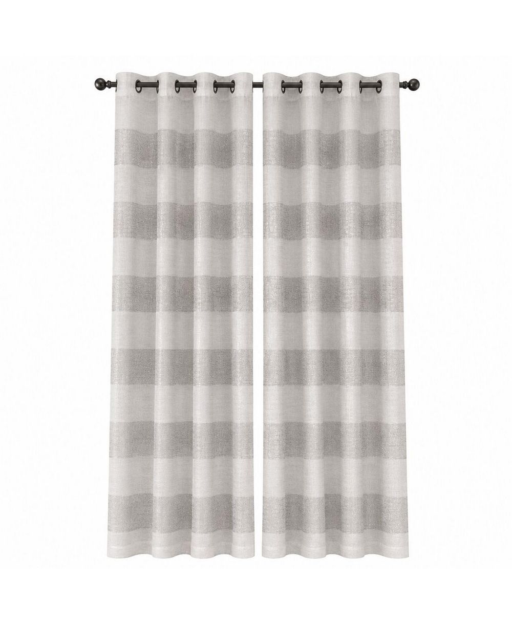 Kate Aurora 2 Piece Metallic Woven Cabana Striped Sheer Grommet Window Curtain Panels