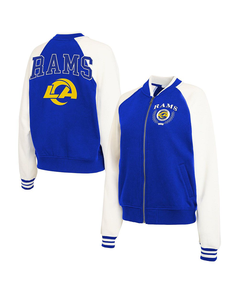 Women's WEAR by Erin Andrews Royal Los Angeles Rams Throwback Varsity Fleece Raglan Full-Zip Jacket