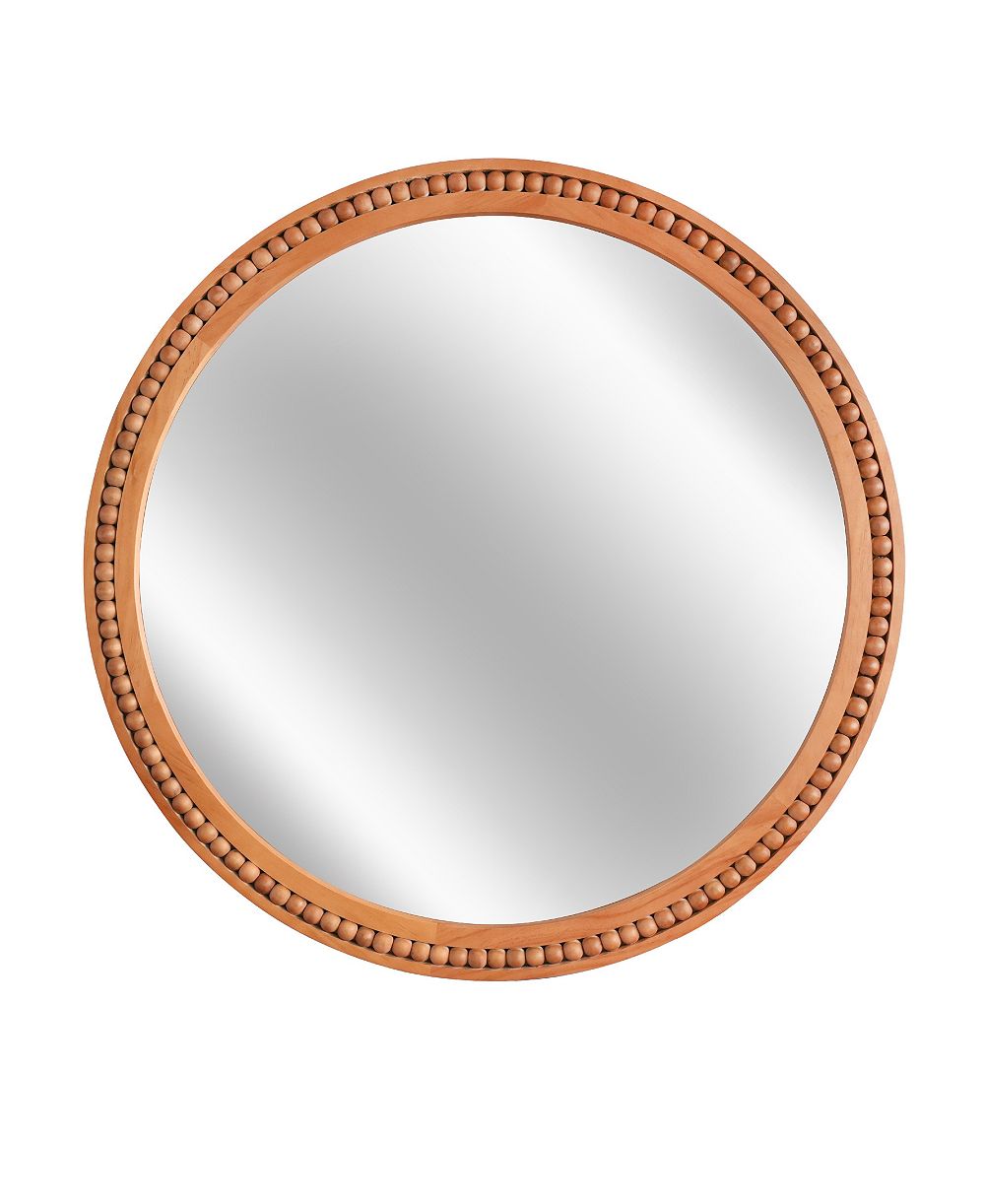 BUSDAYS 30 x 30 Inch Round Wall Mirror with Beaded Solid Wood Frame Farmhouse Decor for Entryway Bathroom Living Room