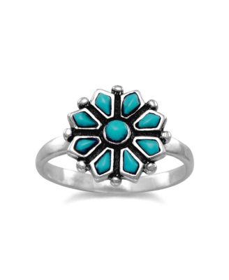 Curata Jewelry кольцо с имитацией бирюзы в виде цветка из стерлингового серебра