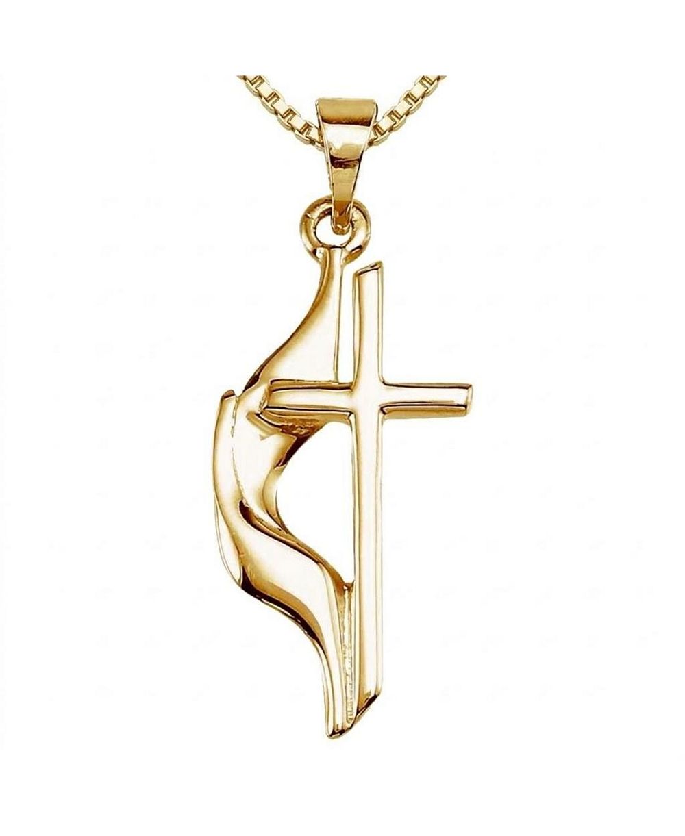 Curata Jewelry Solid 10k Yellow Gold 18 Inch Methodist Cross Necklace - 19x10mm