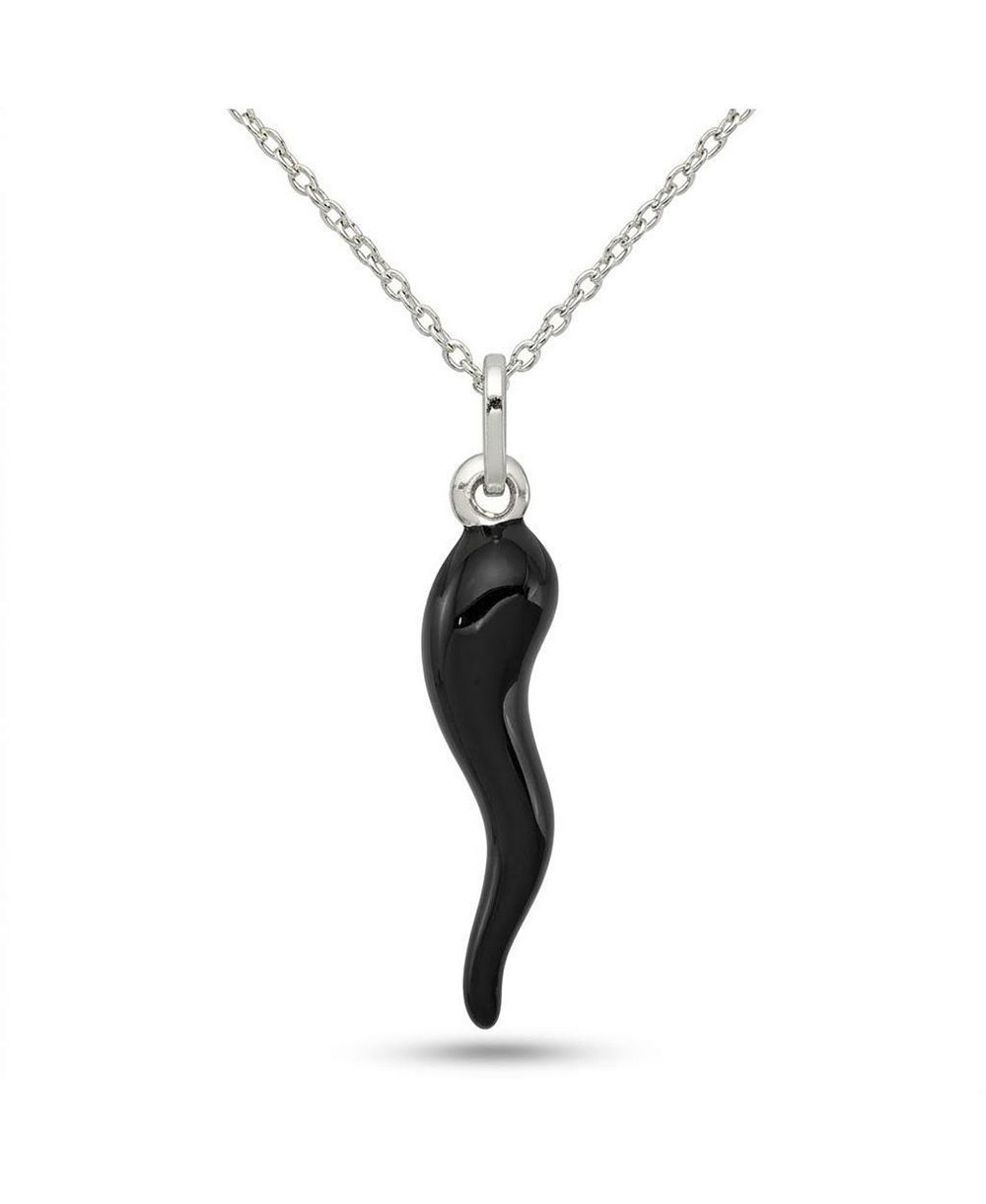 925 Sterling Silver 18 Inch Red, White, Black or Green Enamel Horn Necklace - 33x7mm
