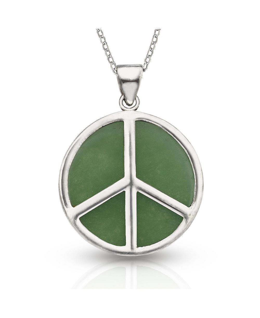 Curata Jewelry 925 Sterling Silver 18 Inch Green Dyed Jade Peace Sign Necklace 25x32mm