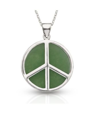 Curata Jewelry 925 Sterling Silver 18 Inch Green Dyed Jade Peace Sign Necklace 25x32mm