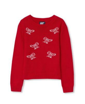 Lands' End Girls' 4-16 Long-Sleeve Intarsia Graphic Crewneck Sweater