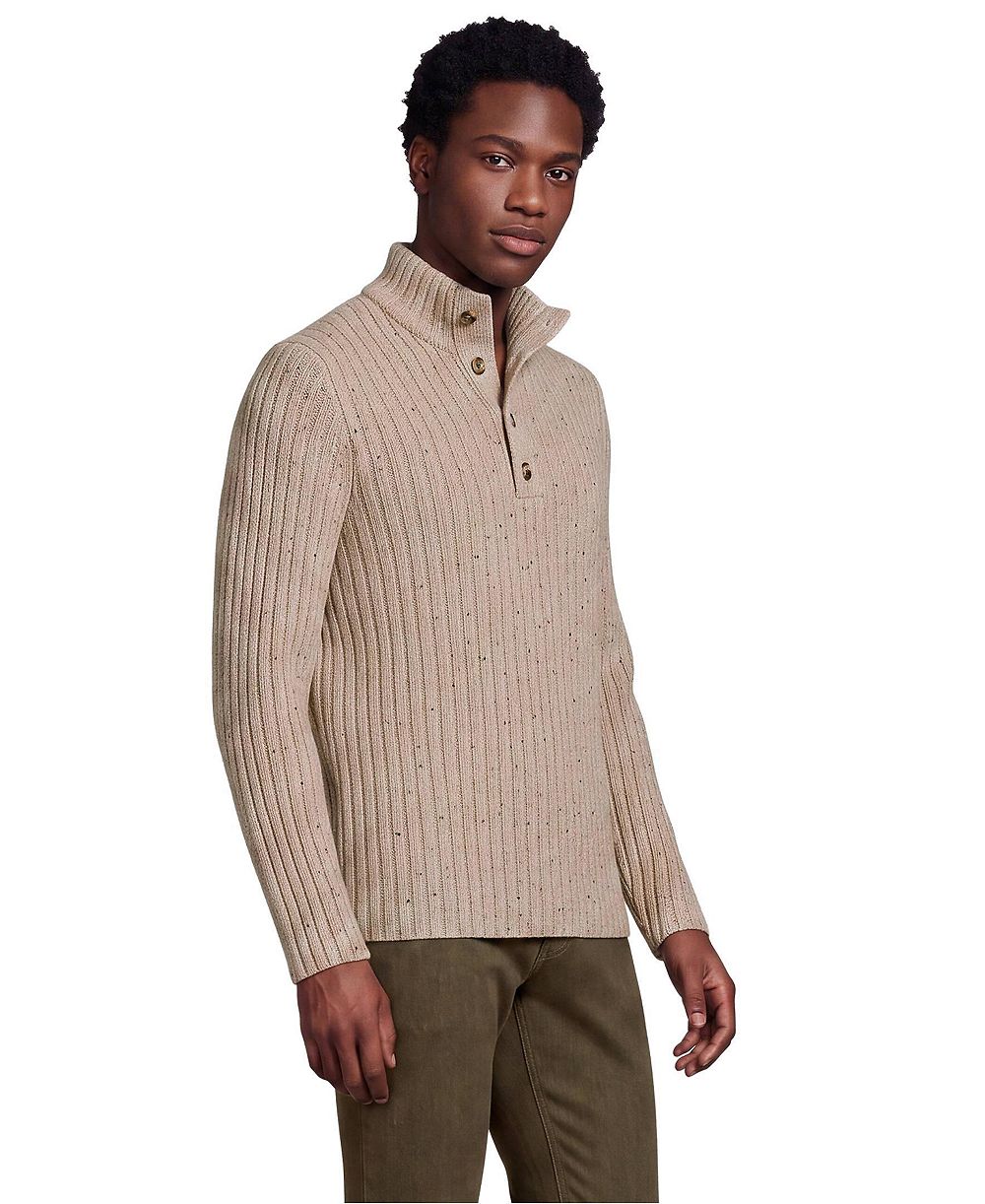 Lands' End Men's Long Sleeve Cotton Wool Button Up Mock Sweater