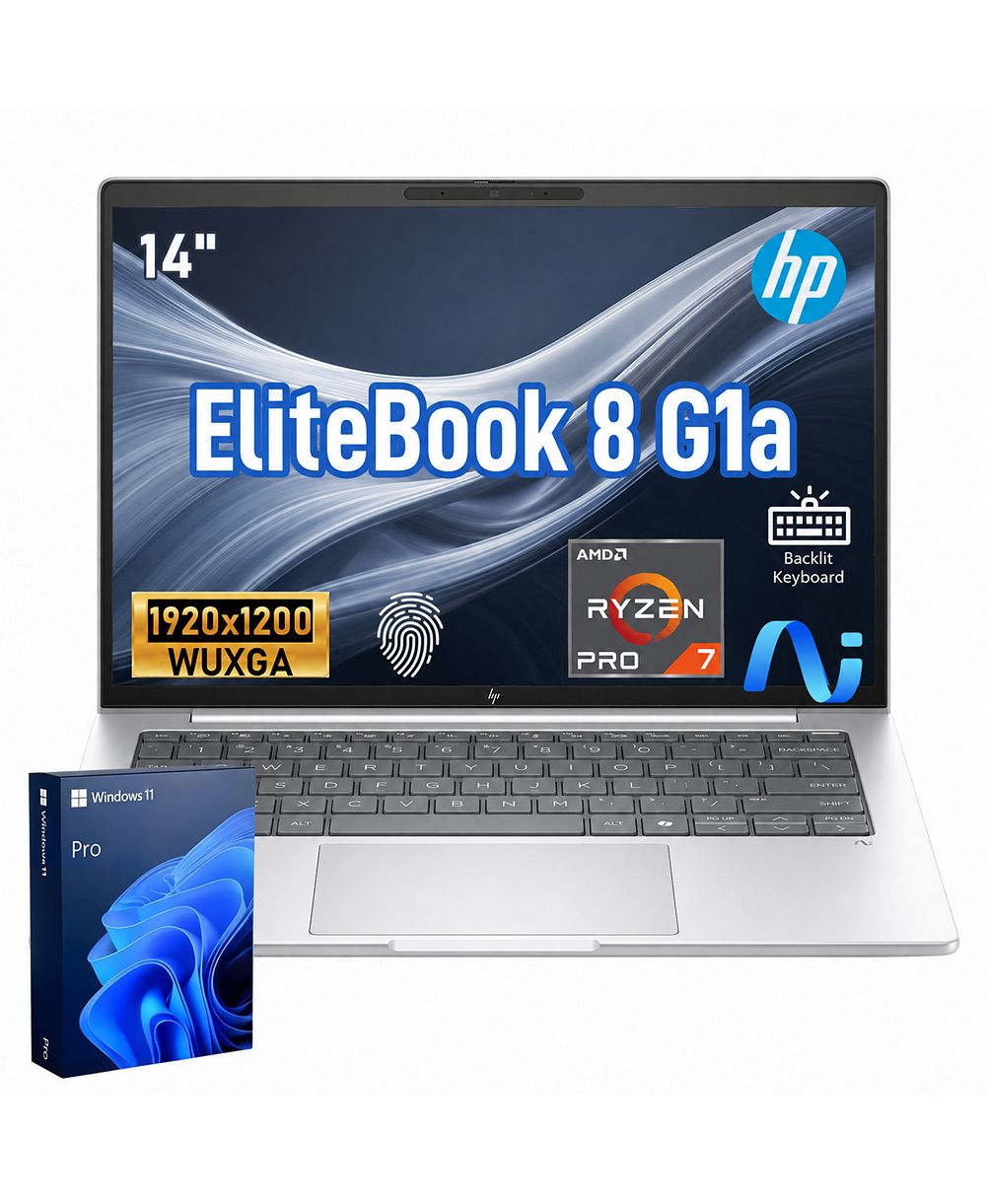 HP EliteBook 8 G1a 14" Business Laptop with AMD Ryzen 7 Pro 250 and 32GB DDR5