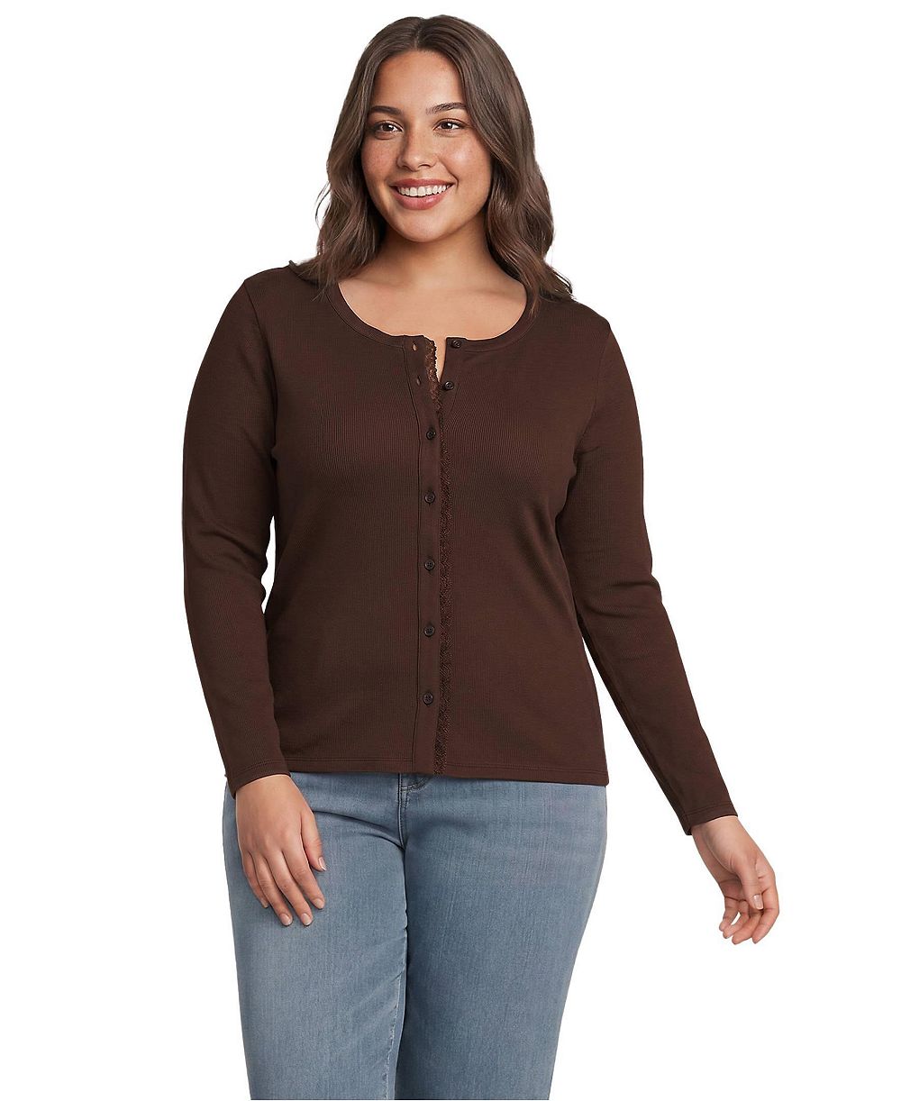 Lands' End кардиган с длинным рукавом и круглым вырезом большого размера