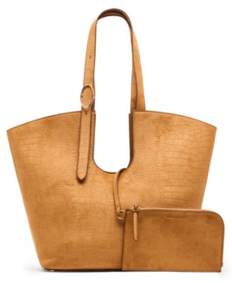 Anne Klein Women's Faux Suede Croc Emboss Tote with Pouch