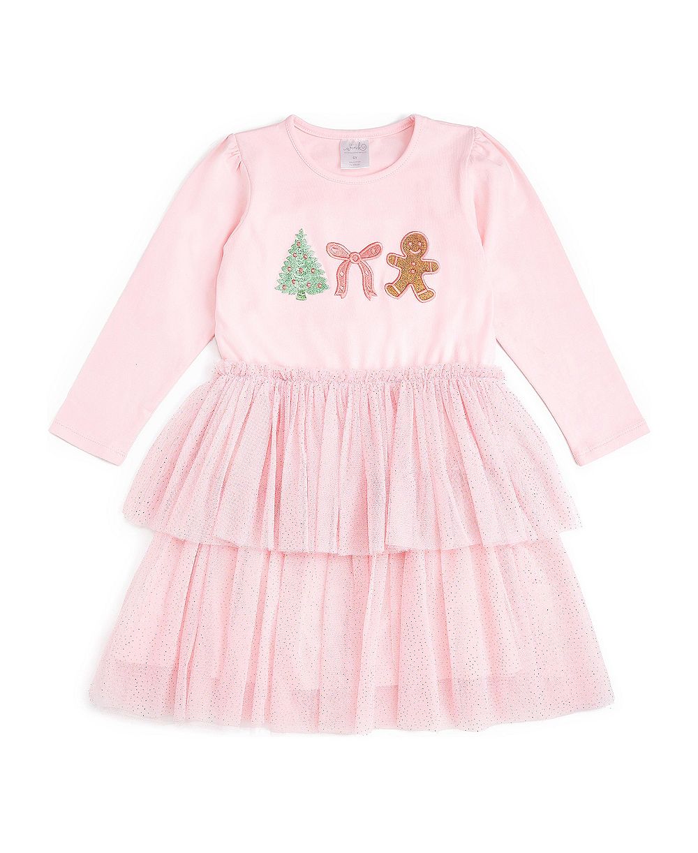 Sweet Wink новогоднее длинное платье-пачка с длинным рукавом и вышивкой имбирного пряника для девочек-малышек, размеры 2T-5T