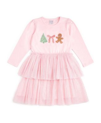 Sweet Wink новогоднее длинное платье-пачка с длинным рукавом и вышивкой имбирного пряника для девочек-малышек, размеры 2T-5T