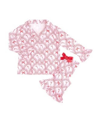 Sweet Wink Toddler Girls' 2T-5T Candy Cane Scallop Christmas Family Pajamas Top and Pants, 2-Piece Set, 2-Pack