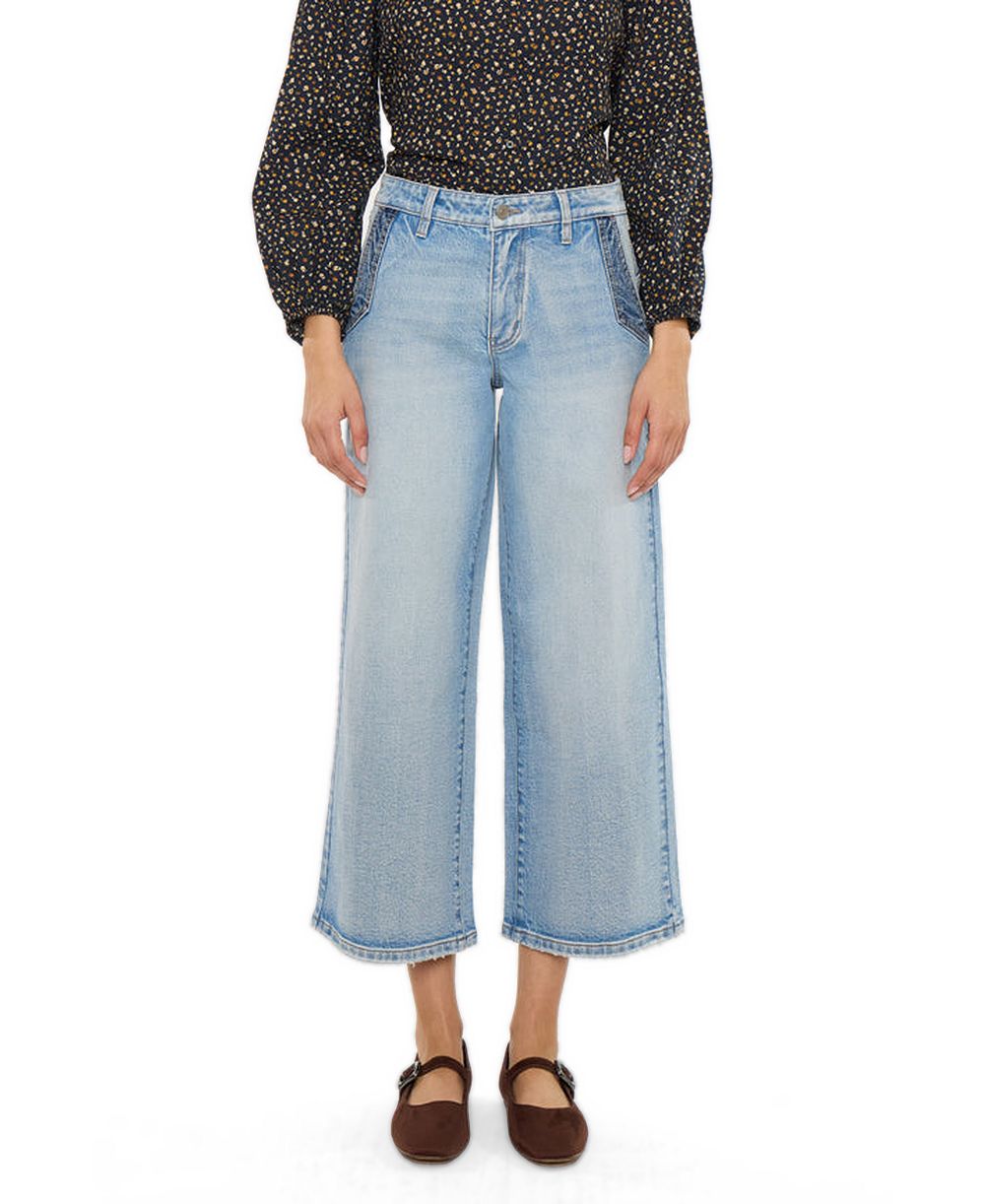KanCan Women's Lorinne High Rise Cropped Wide Leg Jeans