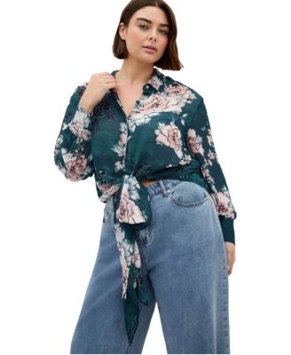 CITY CHIC Plus Size Janine Collared Long-Sleeve Tie-Front Blouse
