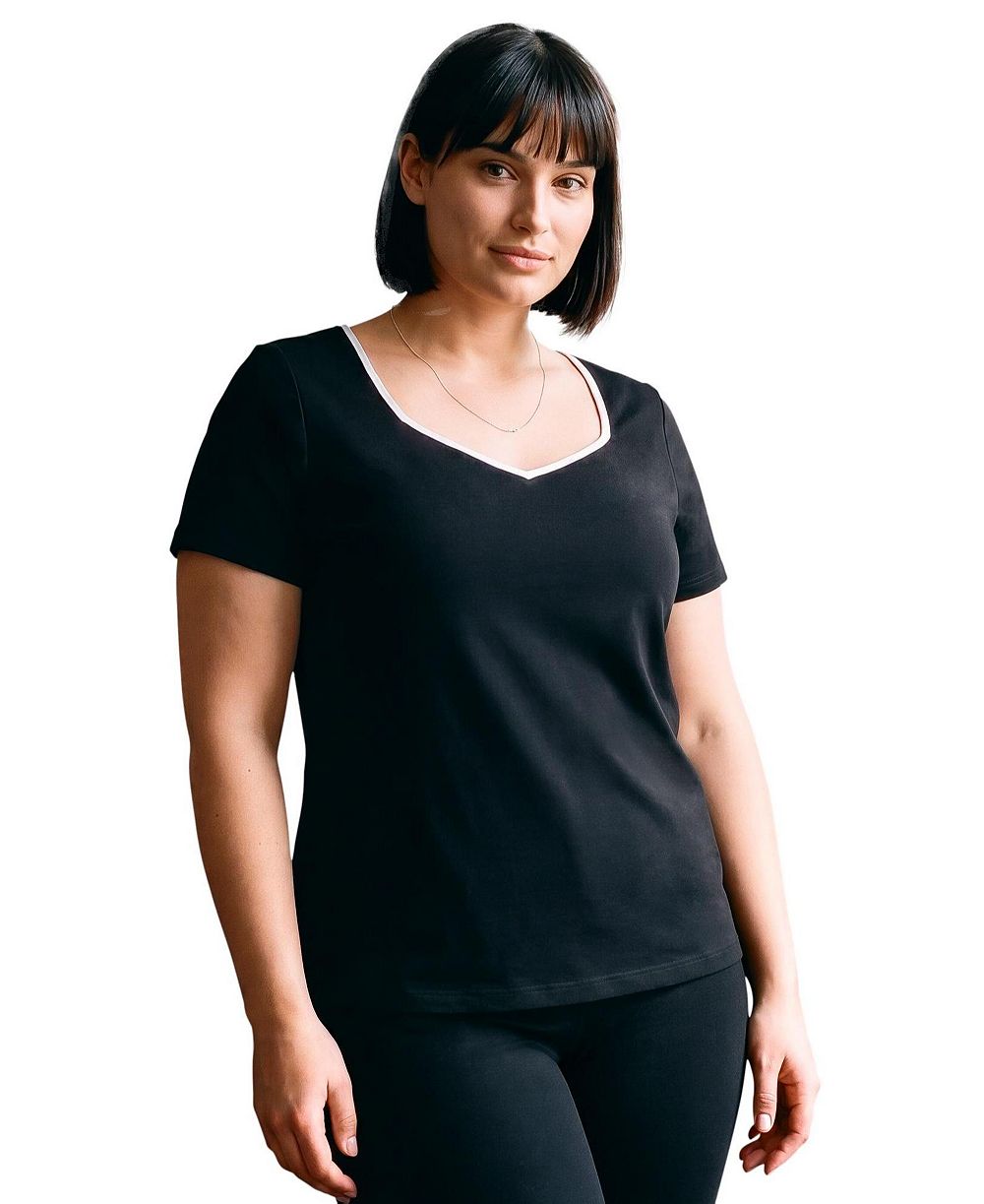 AVENUE Plus Size Audrey Contrast-Trim Sweetheart Neck T-Shirt