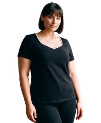 AVENUE Plus Size Audrey Contrast-Trim Sweetheart Neck T-Shirt