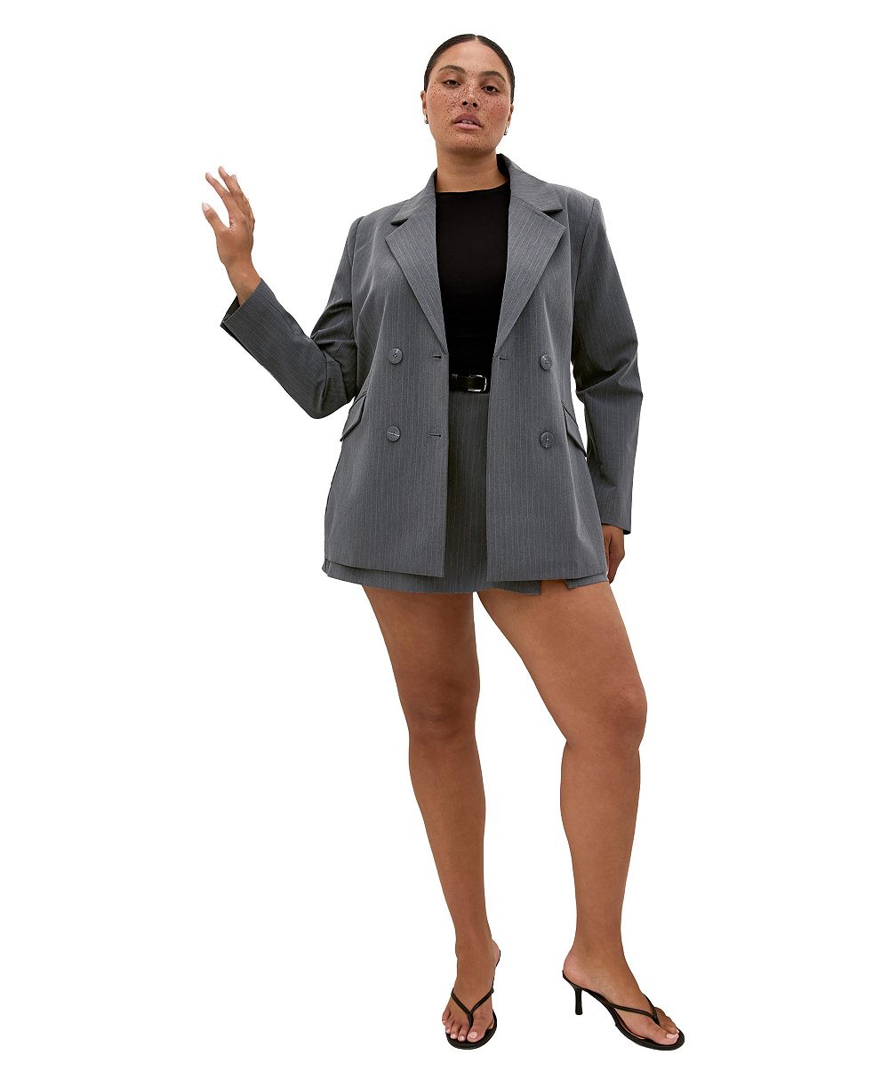 CITY CHIC Plus Size Cora Double-Breasted Stripe Blazer