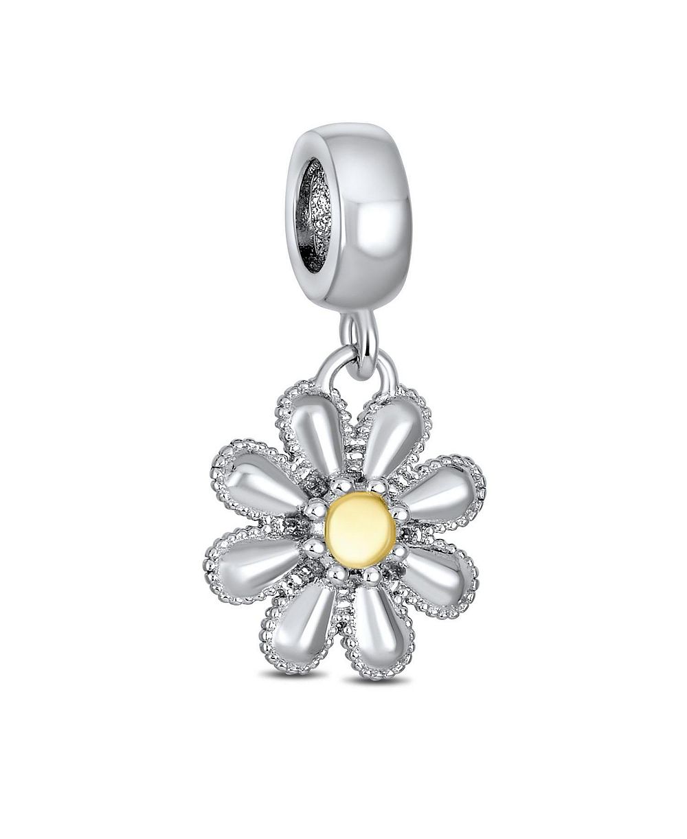 Bling Jewelry Cubic Zirconia Floral Dangle Charm in 14k Gold-Plated Sterling Silver