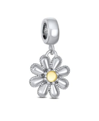 Bling Jewelry Cubic Zirconia Floral Dangle Charm in 14k Gold-Plated Sterling Silver