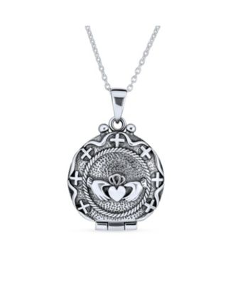 Bling Jewelry Sterling Silver Oxidized Claddagh Locket Necklace
