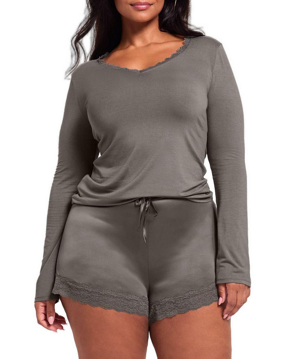 Adore Me Plus Size Kezha Pajama Long Sleeve Top and Short Set
