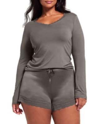 Adore Me Plus Size Kezha Pajama Long Sleeve Top and Short Set