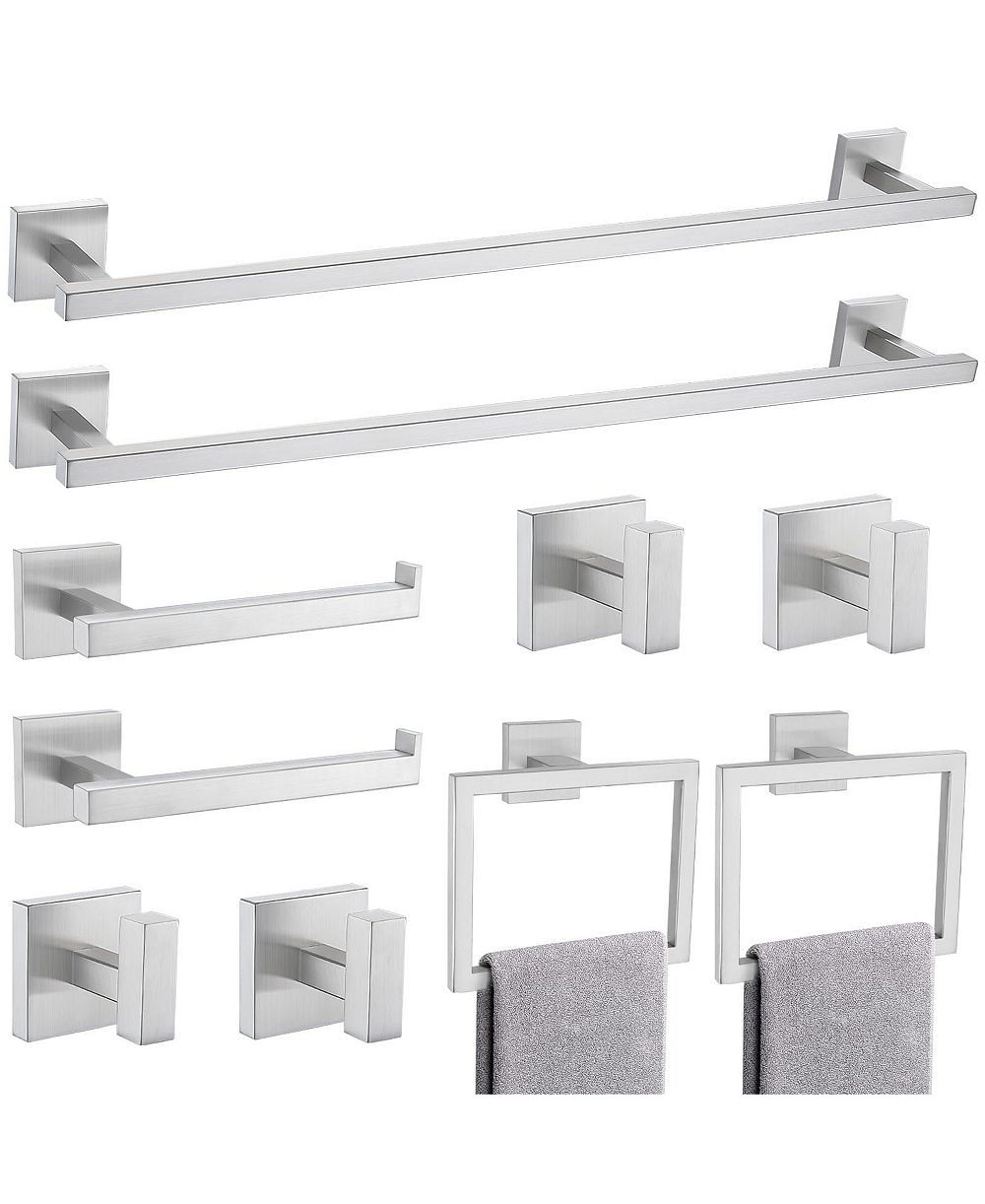 CYQBD 10 Pieces 23.6" Bathroom Hardware Set Stainless Steel Towel Bar Toilet Paper Holder Hooks Wall Mounted