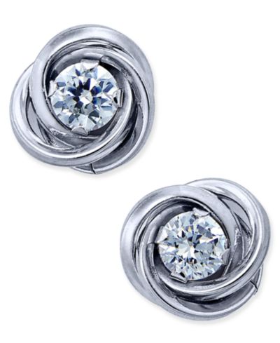 Серьги-гвоздики Cubic Zirconia Love Knot, 10k White Gold
