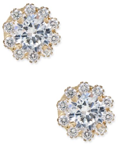 Серьги-гвоздики Cubic Zirconia Halo 10k Gold