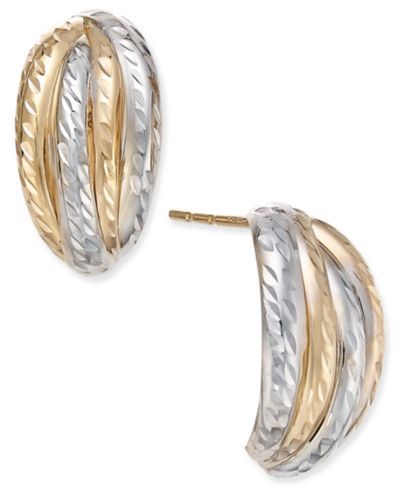 Серьги-гвоздики Two-Tone Textured в 10k Yellow and White Gold