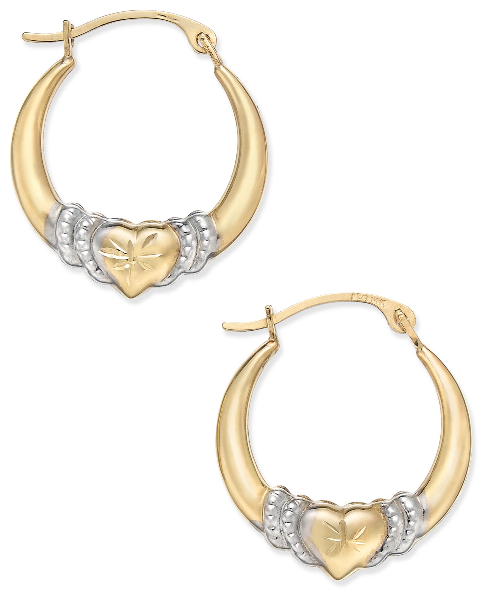 Серьги-кольца Two-Tone Heart в 10k Gold и Rhodium Plate