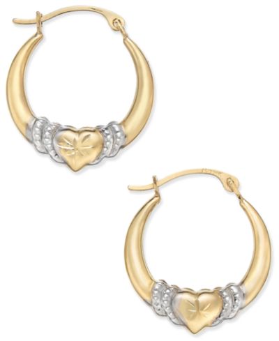 Серьги-кольца Two-Tone Heart в 10k Gold и Rhodium Plate