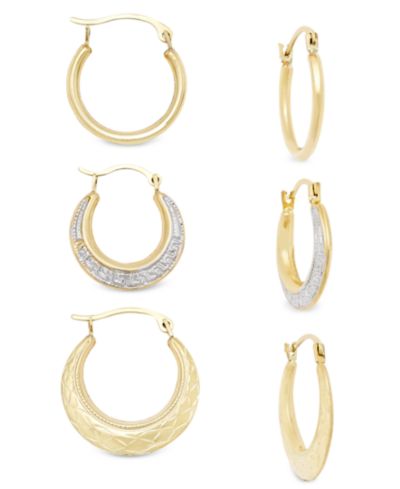 Набор сережек-колец Small Hoop 3 шт, 10k Gold