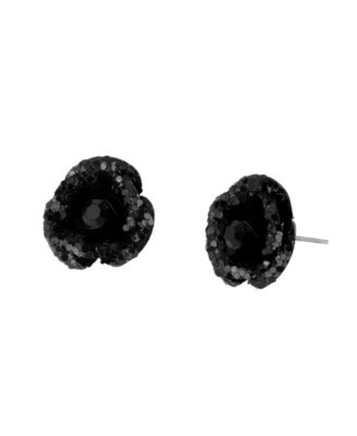 Betsey Johnson Imitation Pearl Silver-Tone Glitter-Floral Stud Earrings