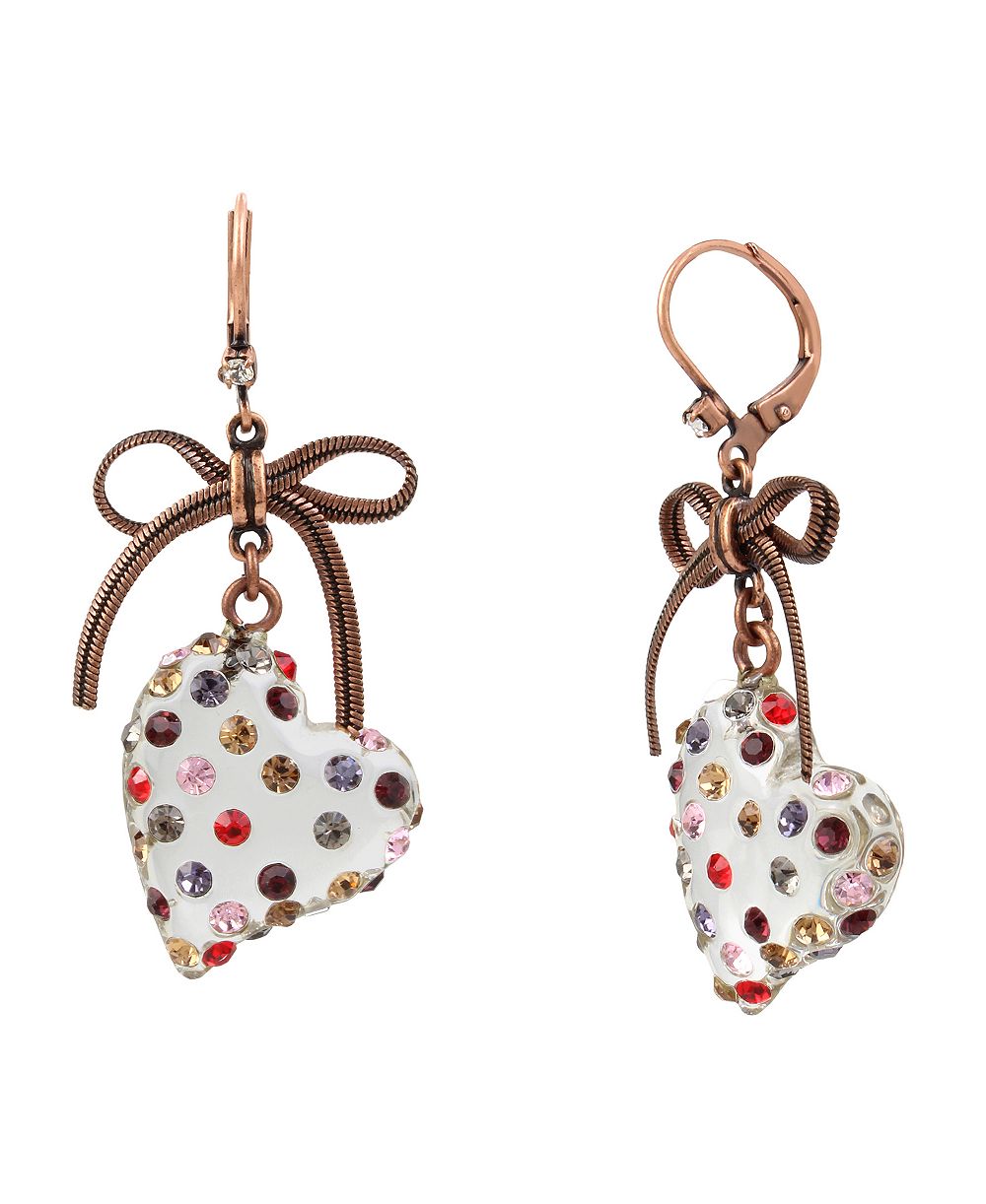 Серьги-капли Betsey Johnson в форме сердца с бронзовым напылением и кристаллами