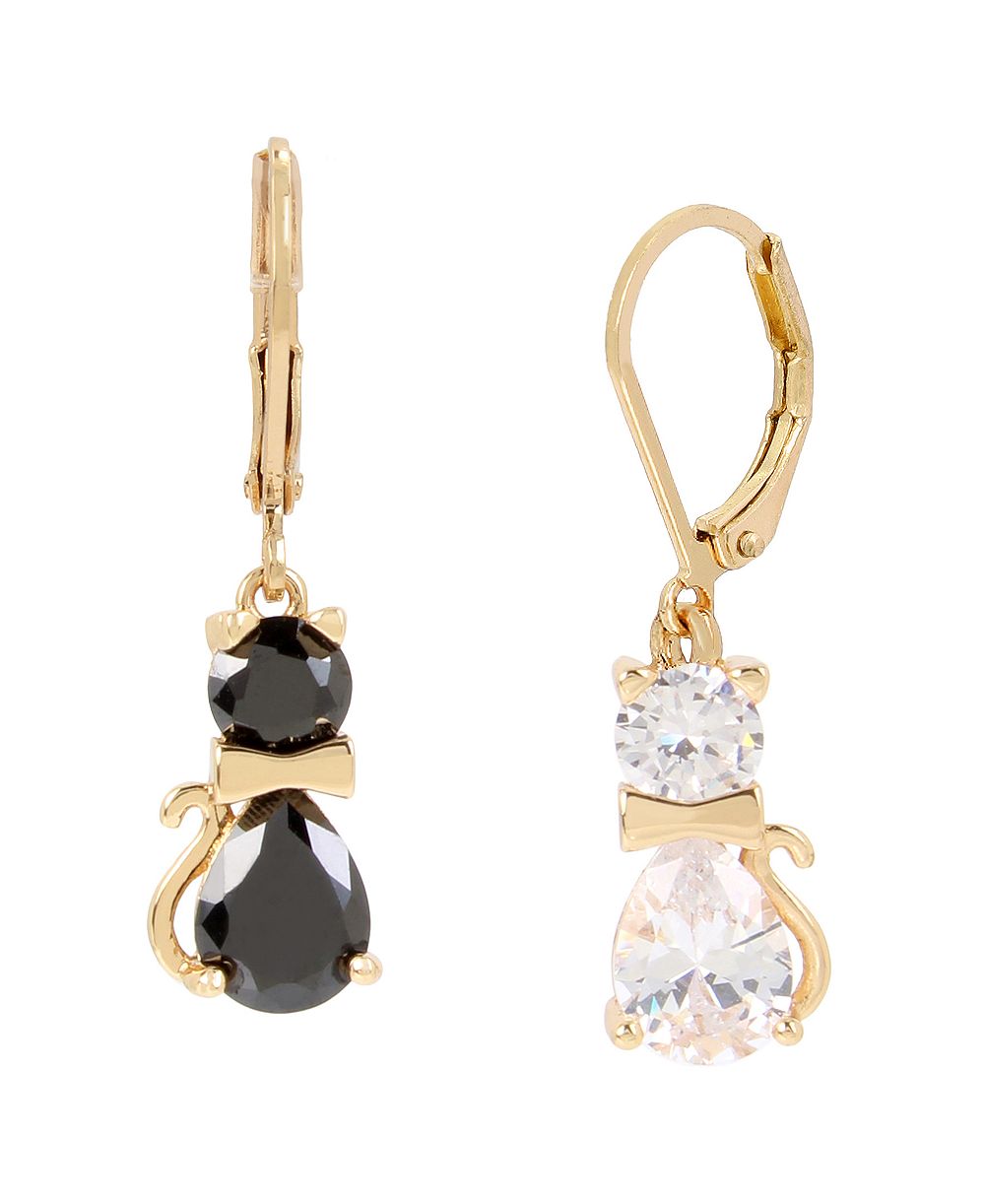 Серьги-подвески Betsey Johnson Black & White Cubic Zirconia Cat Drop Earrings